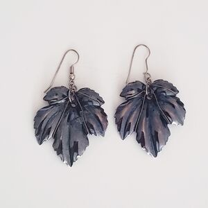 Vintage Maple Leaves Silver/Gunmetal Sheen/Shiny Dangly Earrings